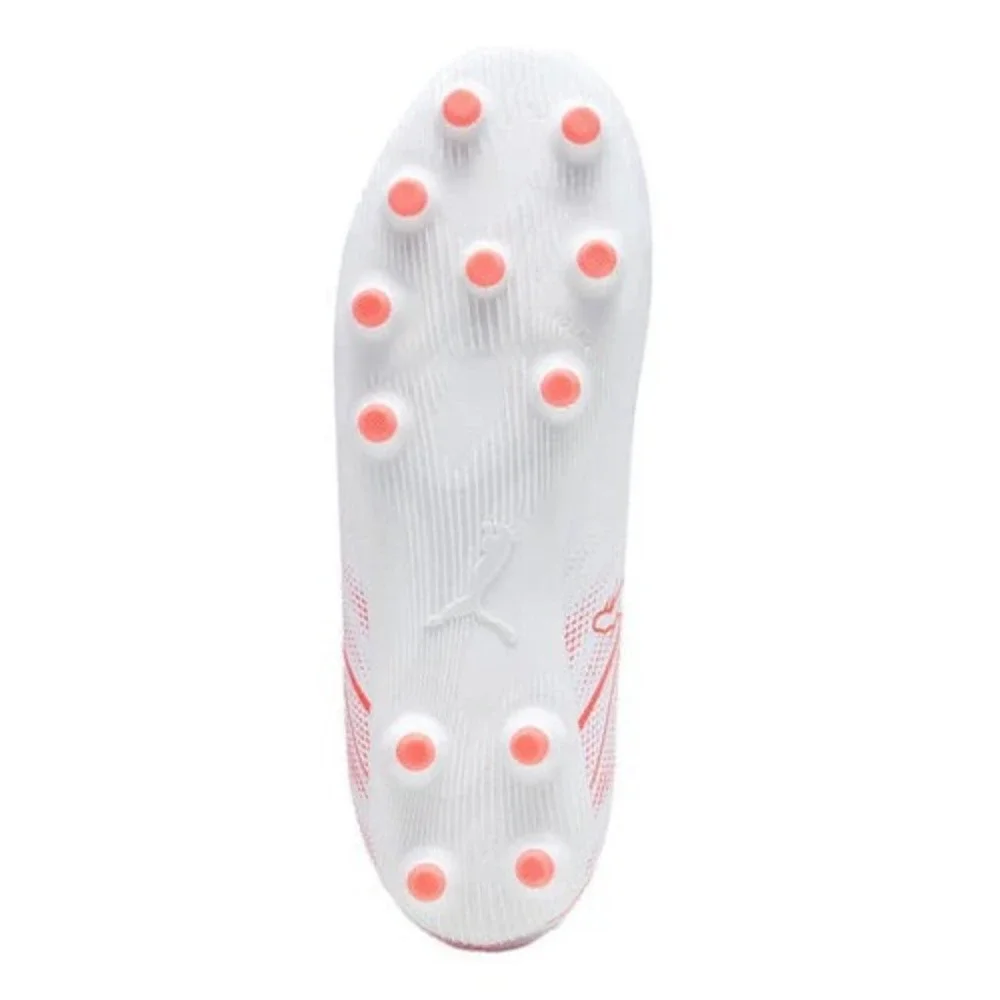 Puma Attacanto FG/AG Jr. Soccer Cleats - White/Fire Orchid, Size 9